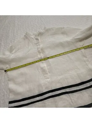 Lauren Ralph Lauren Linen Striped Henley Tunic Blouse White Nautical Sz M Medium thumbnail 4