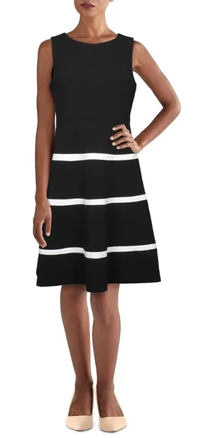 Tommy Hilfiger Navy White Fit & Flared Scuba Dress Size 10 thumbnail 1