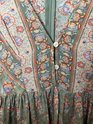 Boho Prairie Midi Dress Floral Rayon Cottagecore Peasant Small thumbnail 6