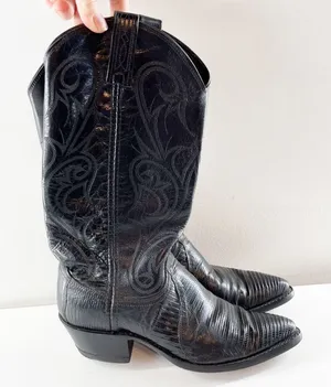 Dan Post Leather Exotic Lizard Skin Mid Calf Western Cowboy Boots Blacs 6.5 thumbnail 1