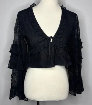 Nasty Gal - Black Lae Ruffle Tie Front Fluted thumbnail 1
