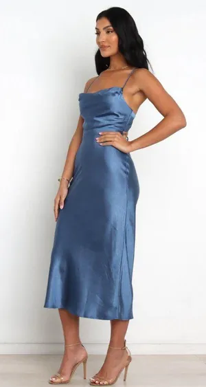 Petal & Pup Kamiya Blue Satin Strappy Back Maxi Dress 10 thumbnail 5
