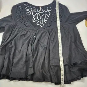 Free People 'Doin' It Right' Button Front Blouse Black Boho Flowy Lace $128 Sz S thumbnail 11