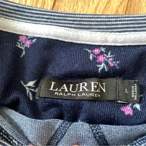 Lauren Ralph Lauren Floral Pajama Top Women Large Navy Blue Feminine Cottagecore thumbnail 5