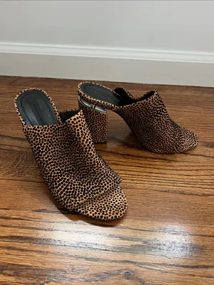 Alexander Wang Womens Tan and Black Leopard Print Block Heel Mules thumbnail 8