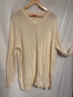 Woman Within GrandmacoreCream Cable Knit Button-Front Cardigan Size 1X NWOT thumbnail 1