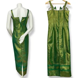 Origami Dress Formal Green Gold Mermaidcore Pointed Neckline‎ Sleeveless Women thumbnail 3