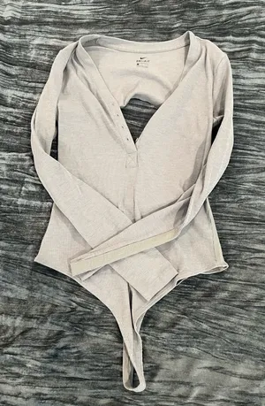 Nike Women's Gray Long Sleeve Bodysuit Size L thumbnail 1