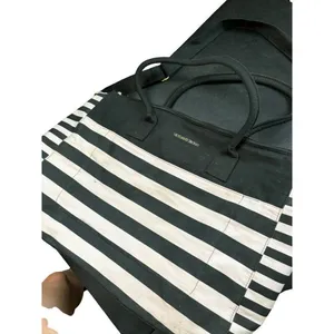 Victoria's Secret Black & White Striped Canvas Tote Bag With Handles thumbnail 6