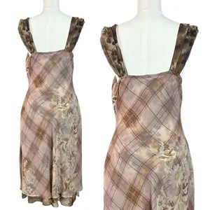 Free People Femme Grunge 90s Y2K Morning Dew Plaid Floral Midi Slip Dress XL thumbnail 12