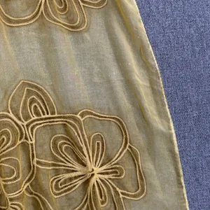 100% Silk Scarf Sheer Gold Yellow Floral Embroidered Sheer Made in Italy Boho thumbnail 5