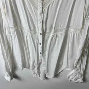 Free People White Lace Panel Rayon Gauze Button Down Blouse Small Boho Top thumbnail 5
