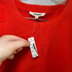 NWT Madewell Puff-Sleeve Tee red women's small minimal boho career summer casual thumbnail 4