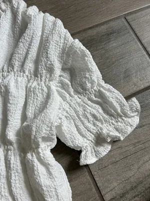 Mango White Textured Smocked Blouse thumbnail 3