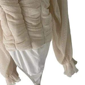 Biashe Women's‎ Size Small Cream Swiss Dot Puff Lace Body Suit thumbnail 5