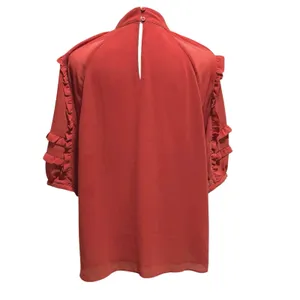 Ann Taylor Size M Blouse Top Ruffles Semi Sheer Short Sleeves Mockneck thumbnail 2