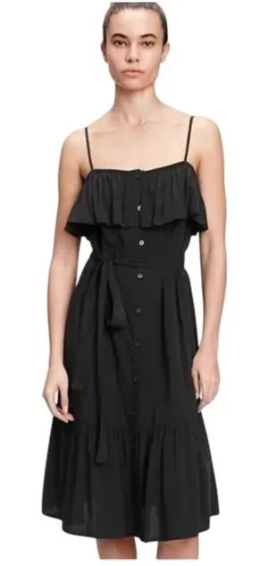 Gap Button Front Ruffle Cami True Black‎ Sleeveless Midi Dress No Belt - S NWT thumbnail 1