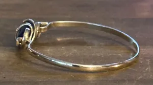 Blue Sea Glass Hinged Bangle Bracelet Silver thumbnail 3