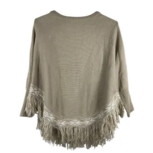 Cato Poncho Tan Knit Fringed Hem Pullover Sweater One Size NWT thumbnail 2