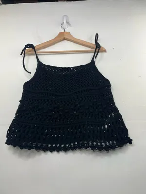 ZARA Black Crochet Knit Tie Strap Crop Tank Top Boho Festival Beach Cover-Up S thumbnail 8