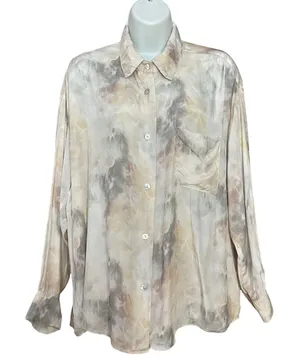 Grade & Gather Top Watercolor Marble Print Button Down Shirt Medium Blouse thumbnail 1