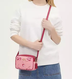 Coach Mini Jamie Camera Bag With Cherry Print Flower Pink CR173 thumbnail 4
