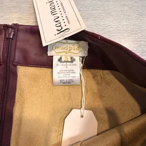 NWT Mud Pie Eden Leather Skirt Burgundy Faux Leather Cutoff‎ A-Line Small S thumbnail 5