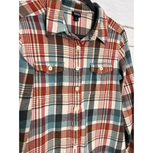 Patagonia Fjord Flannel Shirt Women's 8 Plaid Organic Cotton Button Up Red Teal thumbnail 5