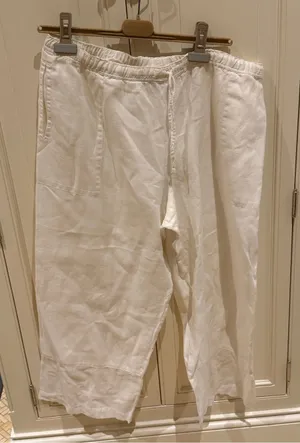 Chico's White Linen-Blend Drawstring Joggers thumbnail 1