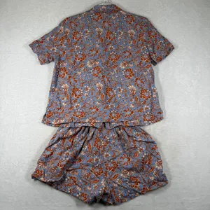 Rachel Zoe Blue Floral Linen Blend Short Sleeve Button Down Pajama Set Small‎ thumbnail 11