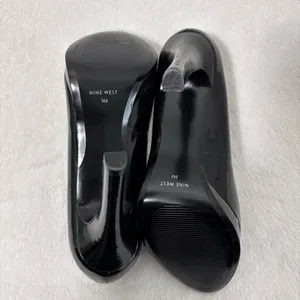 Nine West Black Peep Toe Heels Patent Upper Leather Open Toe Heels Pumps Size 9M thumbnail 8