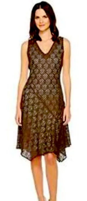 Nic + Zoe First Bloom Dark Truffle Brown Lace Overlay Dress XS thumbnail 1