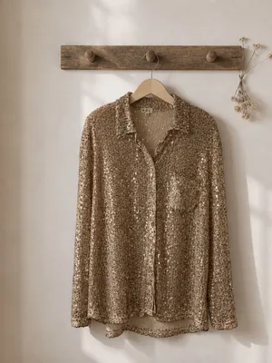 POL Gold Sequin Button-Down Shirt thumbnail 3