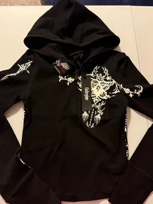 Civil Regime Zip-Up Long Sleeve Small Gothic Tribal Floral Black Womens Hoodie thumbnail 1