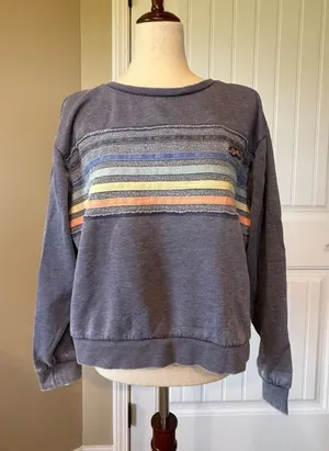 Ripcurl Women's Pullover Sweatshirt Blue Striped‎ Crewneck Casual Size Small thumbnail 1