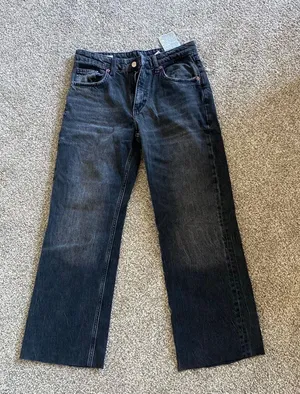 ZARA Black Mid-Rise TRF Wide Leg Jeans thumbnail 1