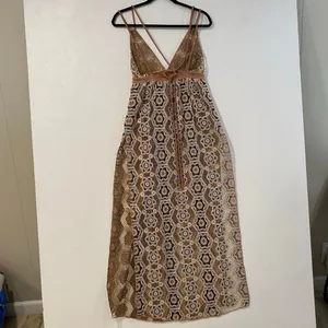 Free People XS Crochet Lace Maxi Cover Up Brown Boho Beach Resort thumbnail 3