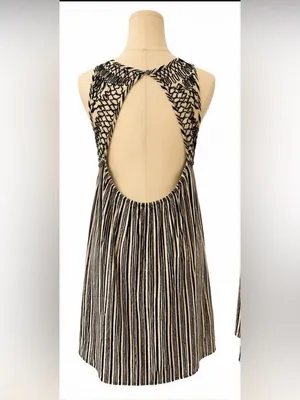 Ecote Anthropologie Embroidered Open Back Swing Dress Medium Boho Cotton thumbnail 3