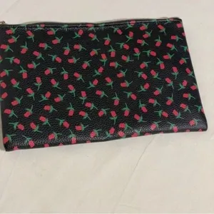 Mary Kay Black Rose Floral Cosmetic Bag Clutch Gold Zip Makeup Pouch 9.5x6 thumbnail 4