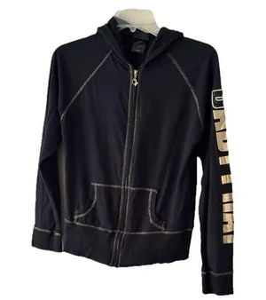 Vintage Baby Phat Y2k Zip Up Hoodie Sz L Black/gold Goth Dark Fairy Lightweight thumbnail 1