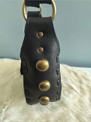 Handcrafted Boho Leather Studded Crossbody Bag Black thumbnail 3