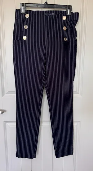 Tommy Hilfiger Navy‎ Pinstripe Sailor Pants Gold Buttons Size M thumbnail 1