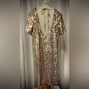 Lulu's Gold Sequin Short Sleeve Shift Dress thumbnail 4