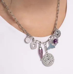 Paparazzi Silver Charm Necklace with Purple and Blue Accents thumbnail 1