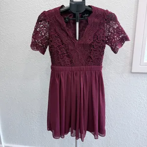 Lulus Angel in Disguise Burgundy Lace Skater Dress Bridesmaid Formal Wedding S thumbnail 2