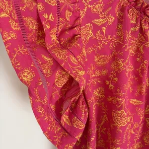 Oddi Small Rayon Blouse Ruffle Sleeve High‎ Neck Pink Orange Floral Feminine thumbnail 3