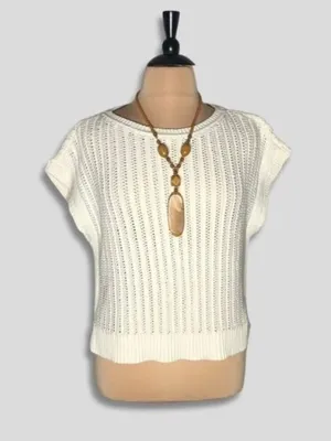 Frye sleeveless top crochet cable knit cream coquette romantic coastal cowgirl L thumbnail 1