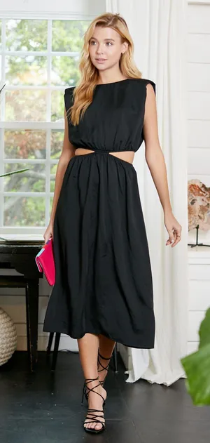 TCEC Side Cut Midi Dress – Black – L – NWOT – CD02559 thumbnail 1