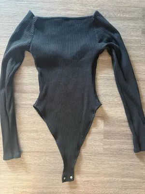 ZARA Black Ribbed Long Sleeve Stretch Knit Sweetheart Neck Bodysuit thumbnail 3