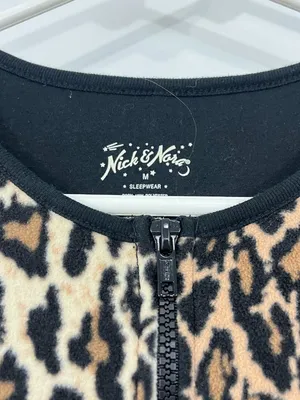 Nick and Nora Medium Brown, Black Animal Print Footed Onesie Pajamas thumbnail 3